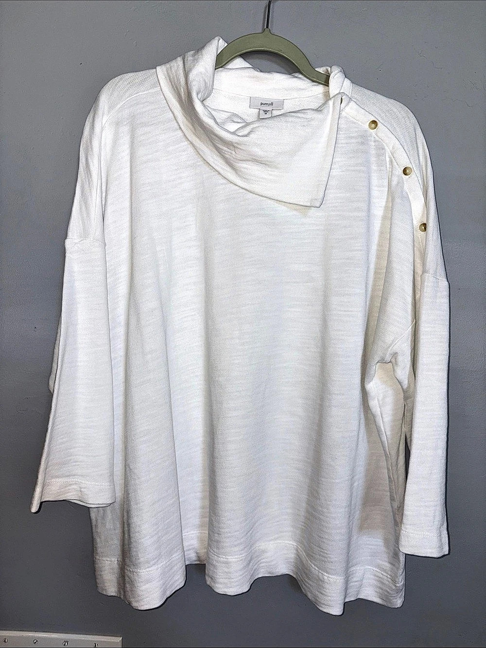 J.Jill Pure Jill NWT White 100% Cotton Cowl Neck Button Pullover 2X